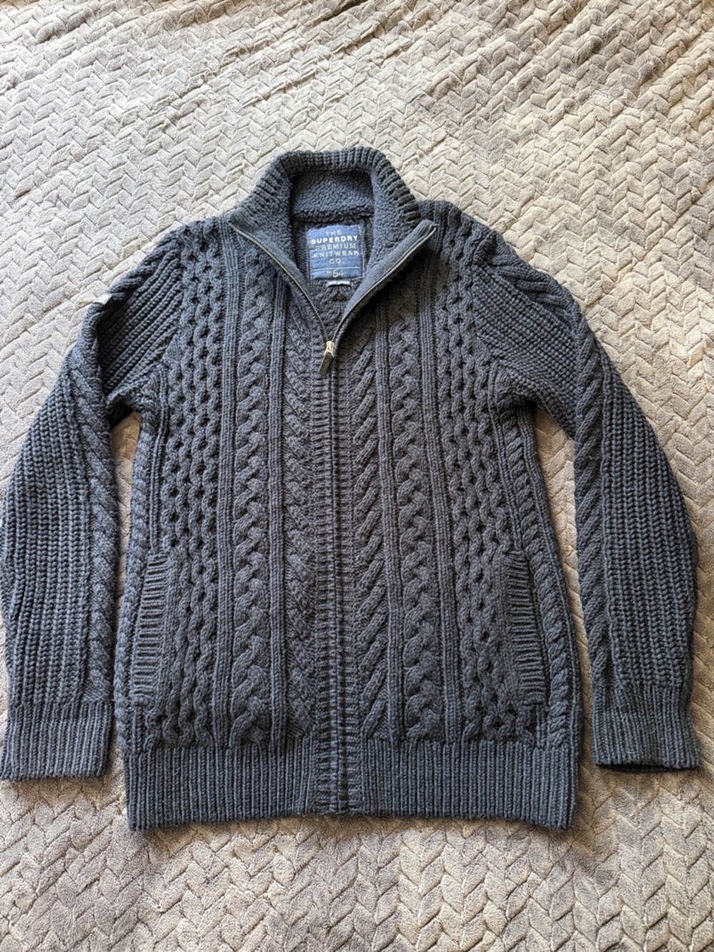Superdry Black Cable Zip-Up Sweater Mens XL